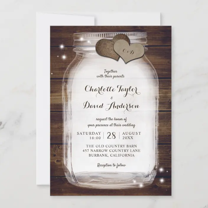 Rustic Wood and Mason Jar Wedding Invitations