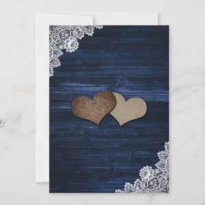 Rustic Navy Blue Wood Lace Greenery Sunflower Wedding Invitations - back