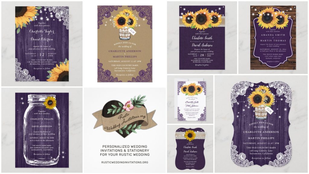 Rustic Purple and Yellow Wedding Invitations