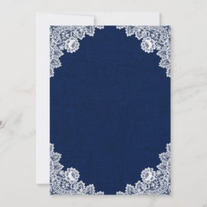 Rustic Country Navy Blue Burlap Lace Wedding Invitations - back