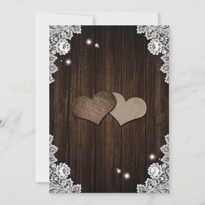 Rustic Wood Purple and Blue Floral Hearts Wedding Invitations - back
