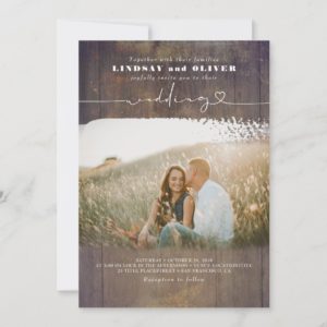 Cute Script Elegant Photo Overlay Rustic Wood Wedding Invitation