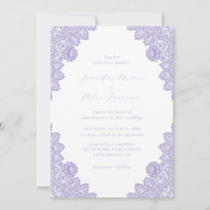 Elegant Purple Lavender Lace Wedding Invitation
