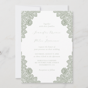 Elegant Sage Green Lace Wedding Invitation