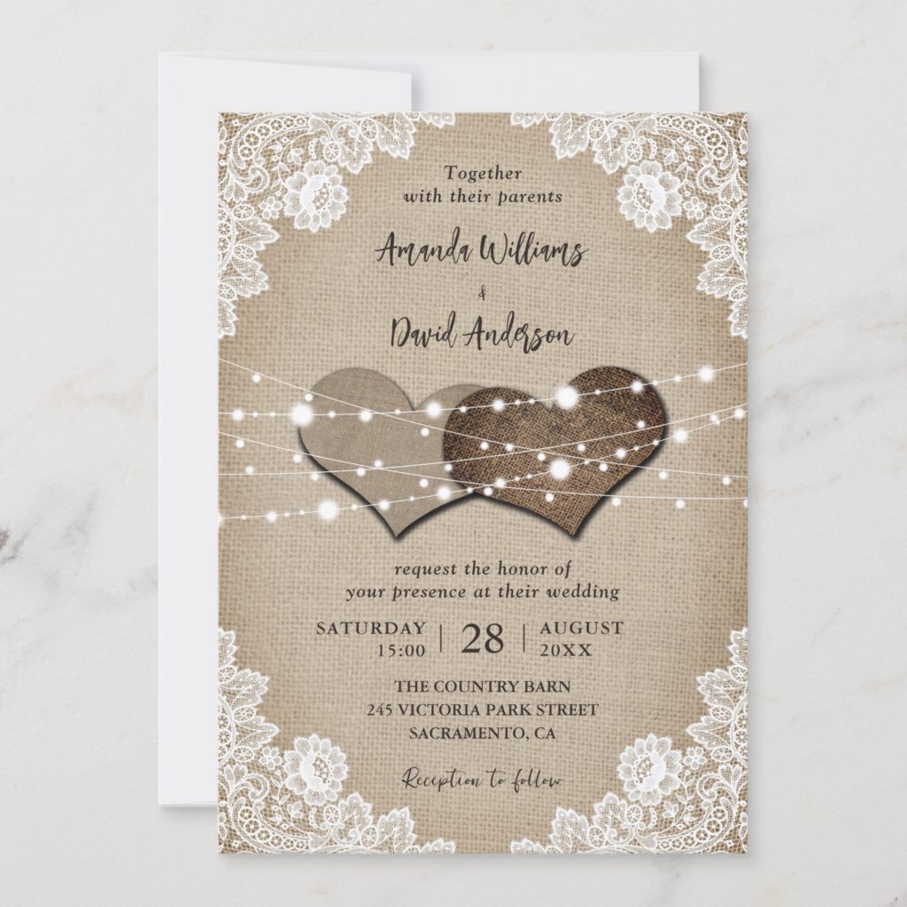 Burlap and Lace Wedding Invitations