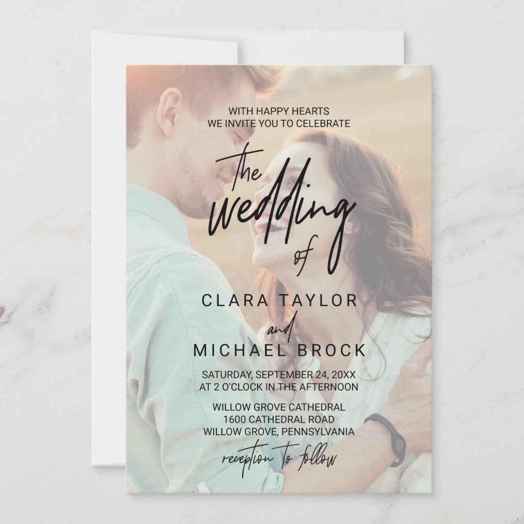 Whimsical Calligraphy Photo Wedding Invitations