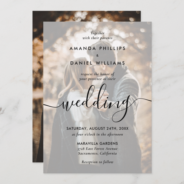 Elegant Modern Script 2 Photo Wedding Invitation (Front_Back)