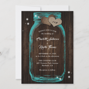 Elegant Script Rustic Teal Mason Jar Wedding Invitation (Front)