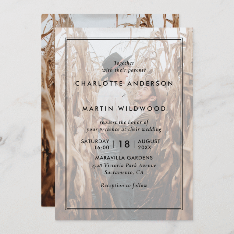 Modern 2 Photo Black Frame Wedding Invitation (Front_Back)