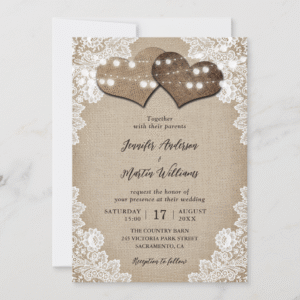 Romantic Burlap and Lace Wedding Invitation (Front)