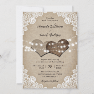 Romantic Rustic Country Burlap Floral Lace Wedding Invitation (Front)