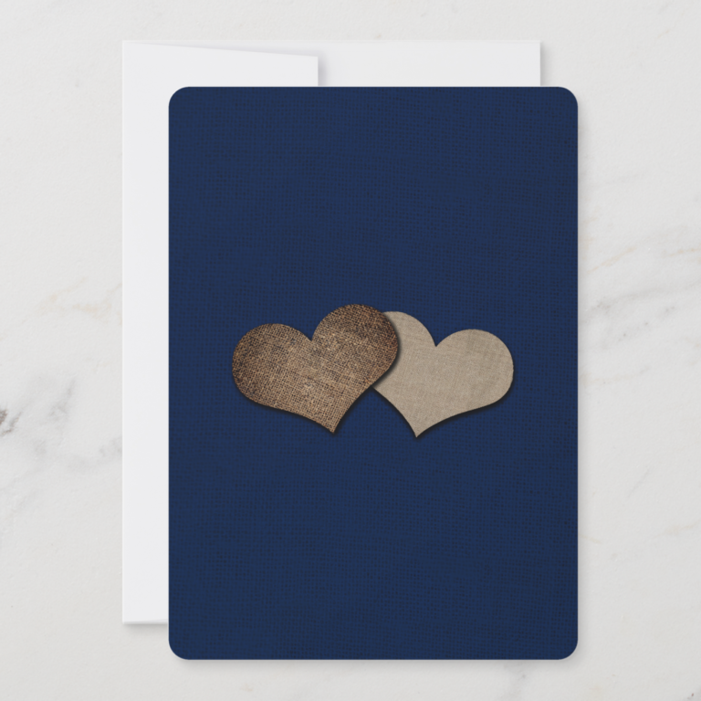 Navy Blue Rustic Sunflower Burlap Lace Barn Wood Wedding Invitation (Back)
